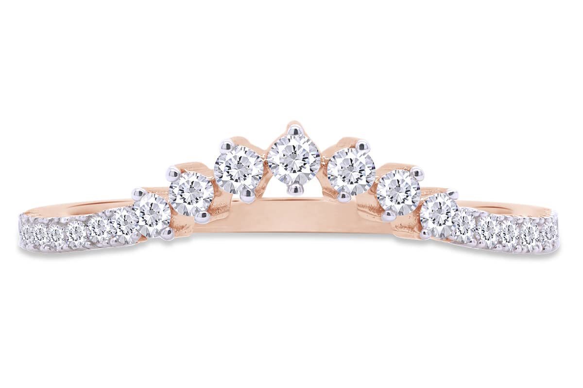 1/5 Carat Curved Wedding Band Ring for Women Natural Round Diamond 10K Gold