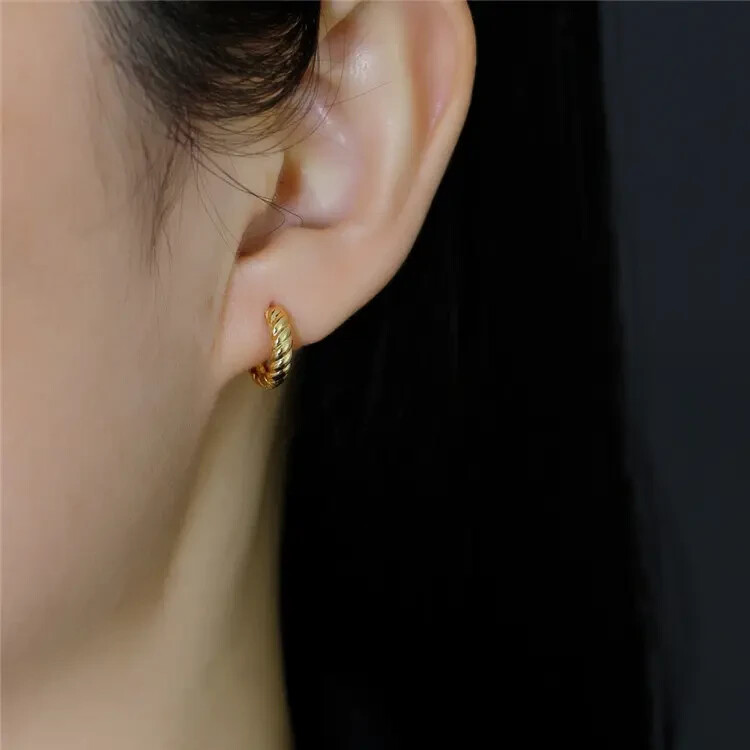 9CT GOLD ON SILVER Croissant SLEEPER HOOP EARRINGS 12mm thickness 3mm