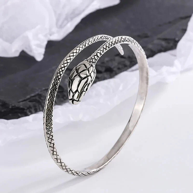 Women Bracelet Retro Snake Punk Elegant 925 Sterling Silver Cuff Vintage Bangle