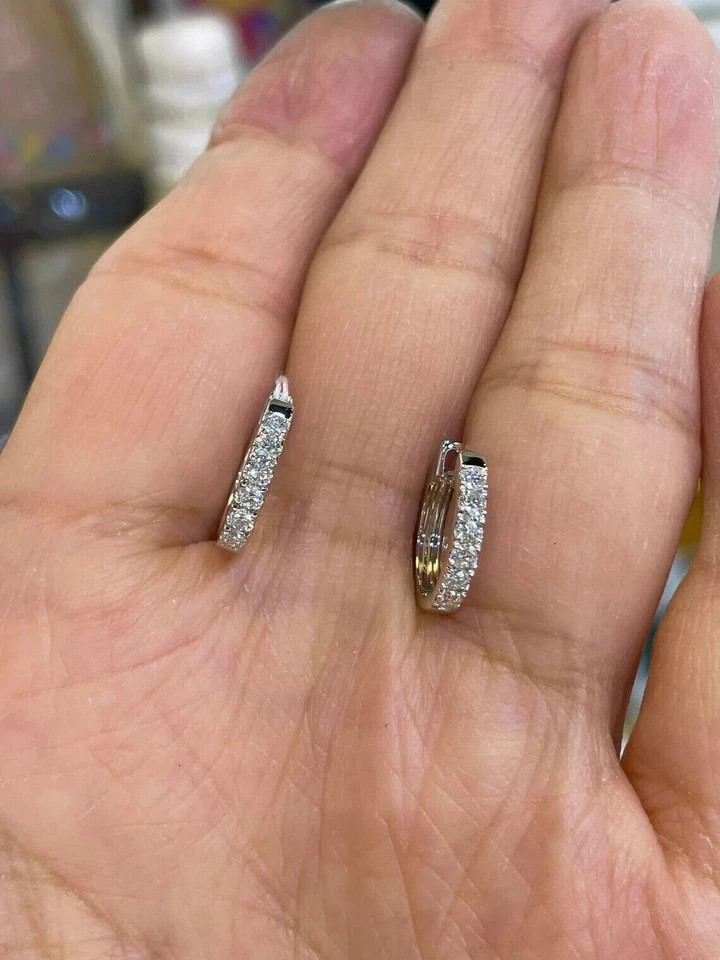 0.45Ct Lab Created Diamond Women’s Huggie Hoop Earrings 14K White Gold Plated