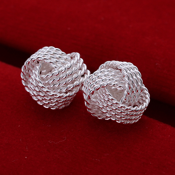 Designer Inspired Solid 925 Sterling Silver 10MM Love Mesh Knot Stud Earrings