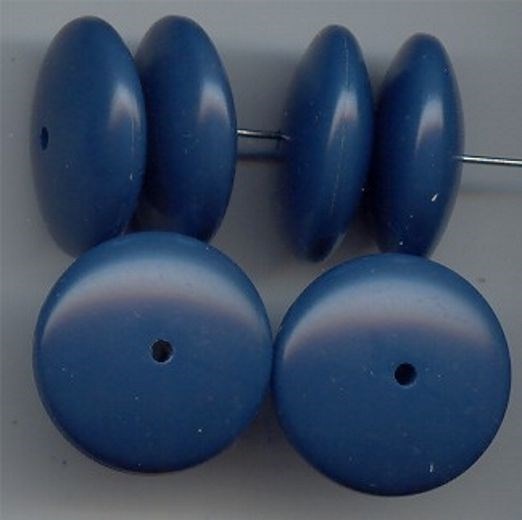 12 VINTAGE OPAQUE BLUE ACRYLIC 26x10mm. SMOOTH ROUND SPACER DISC BEADS 6218
