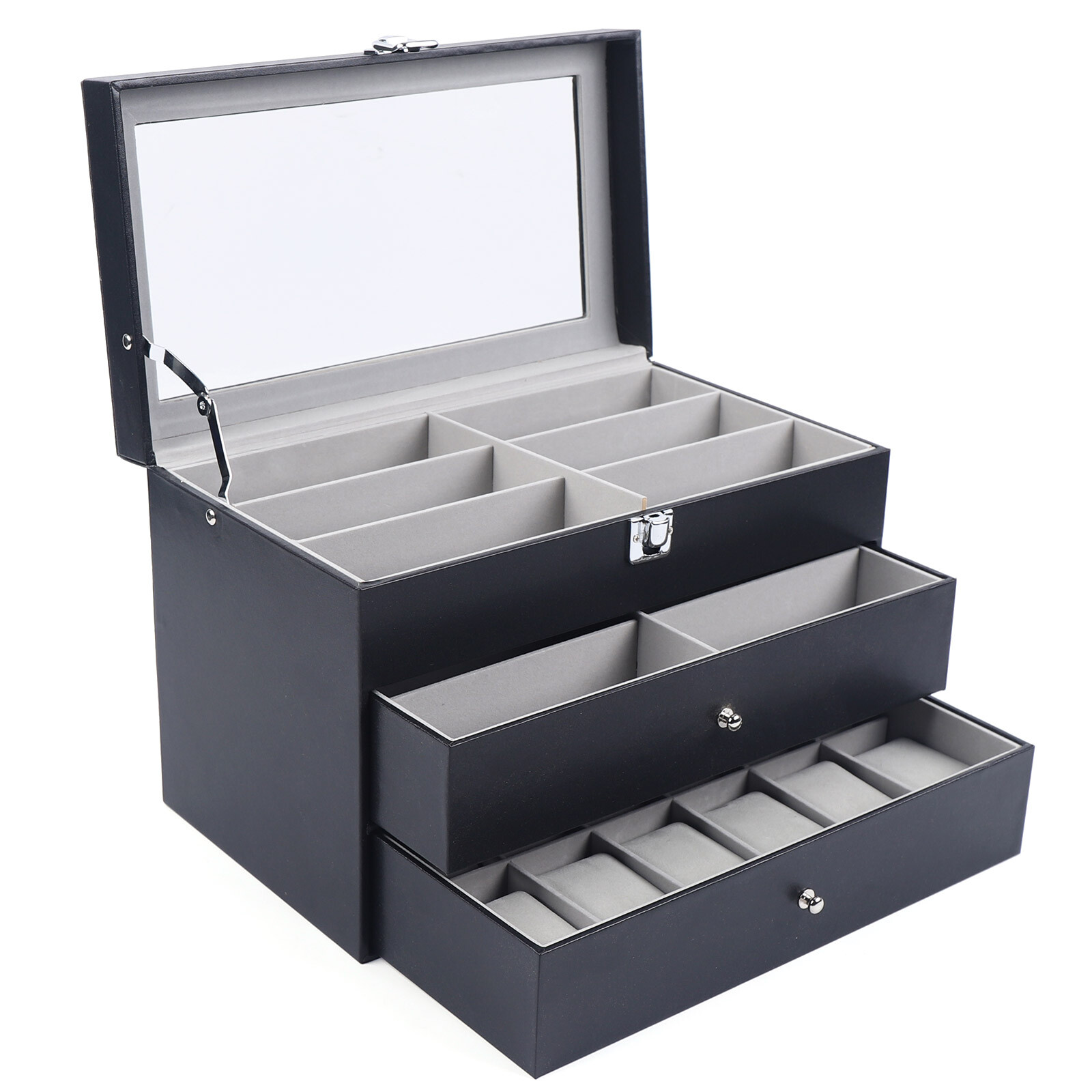 3 Layers Watch Display Box Jewelry Ring Organizer Case Sunglasses Storage Holder
