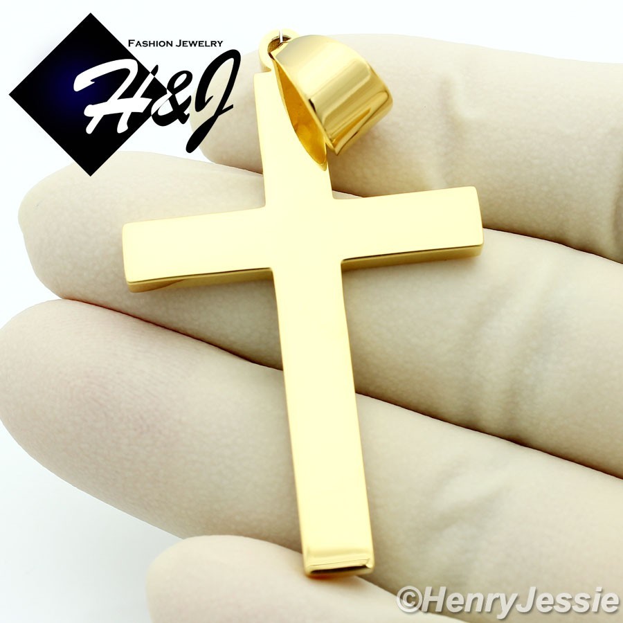 18″-40″MEN Stainless Steel 5mm Gold Plated Box Necklace Plain Cross Pendant*GP64