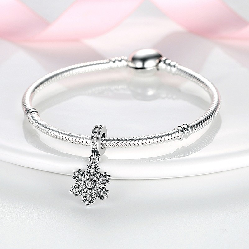 MULA 925 Sterling Silver Charm Clear 5A Zircon Snowflake Bead for Women Bracelet