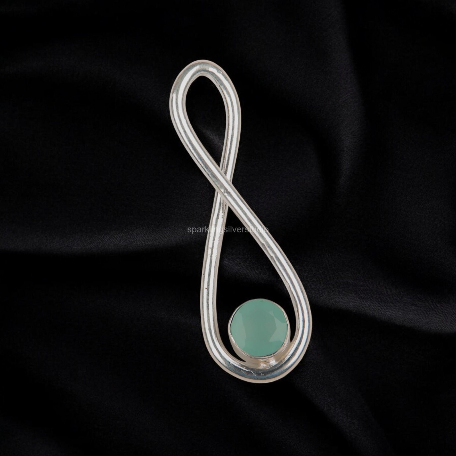 Aqua Chalcedony Gemstone Jewelry 925 Silver Handmade Pendant 1.66″ For Women