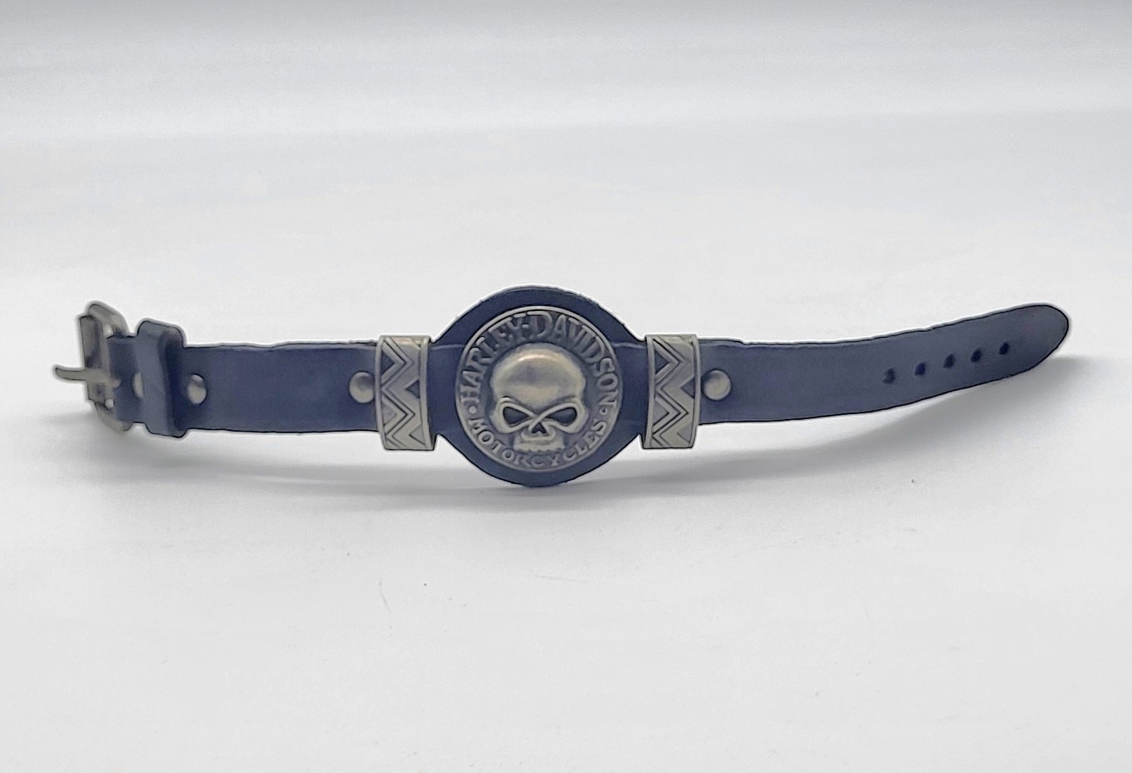 Black Leather Cuff Bracelet Willie G Skull Harley-Davidson Motorcycles Design
