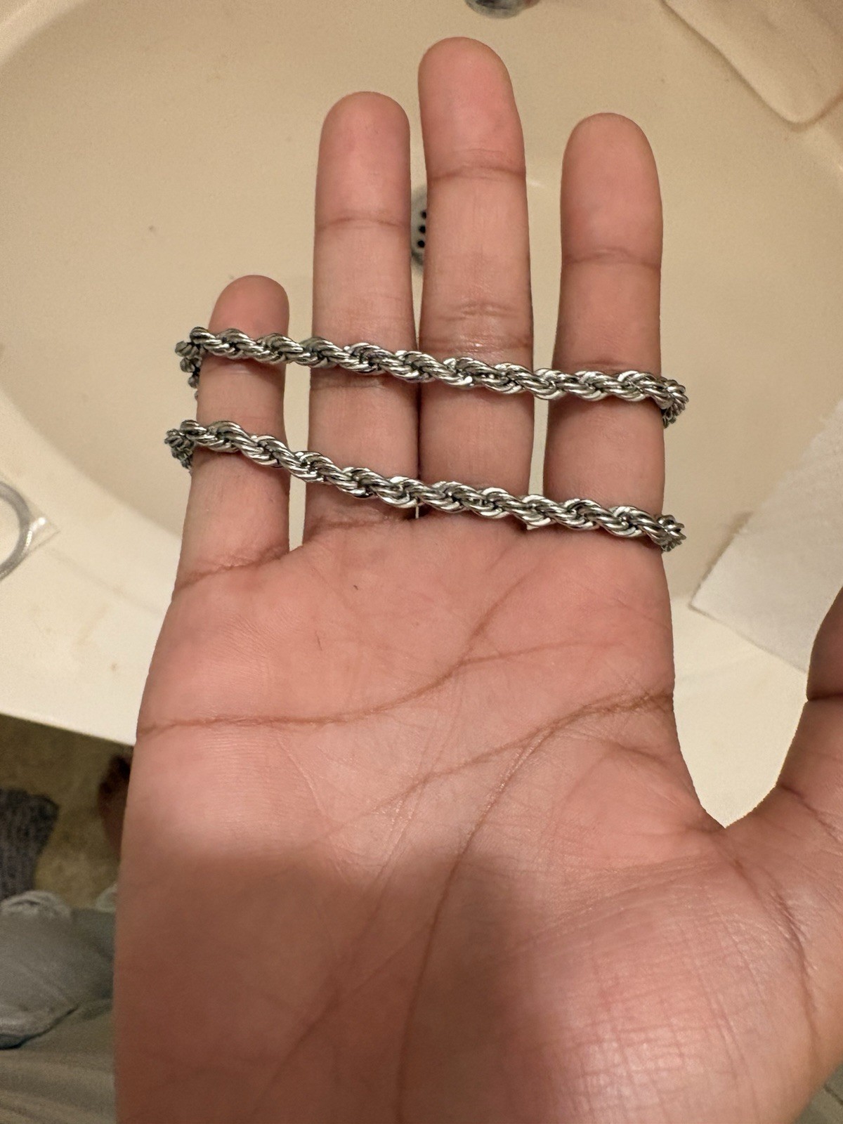 Silver Tone Metal Rope Chain Necklace with Lobster Clasp Closure