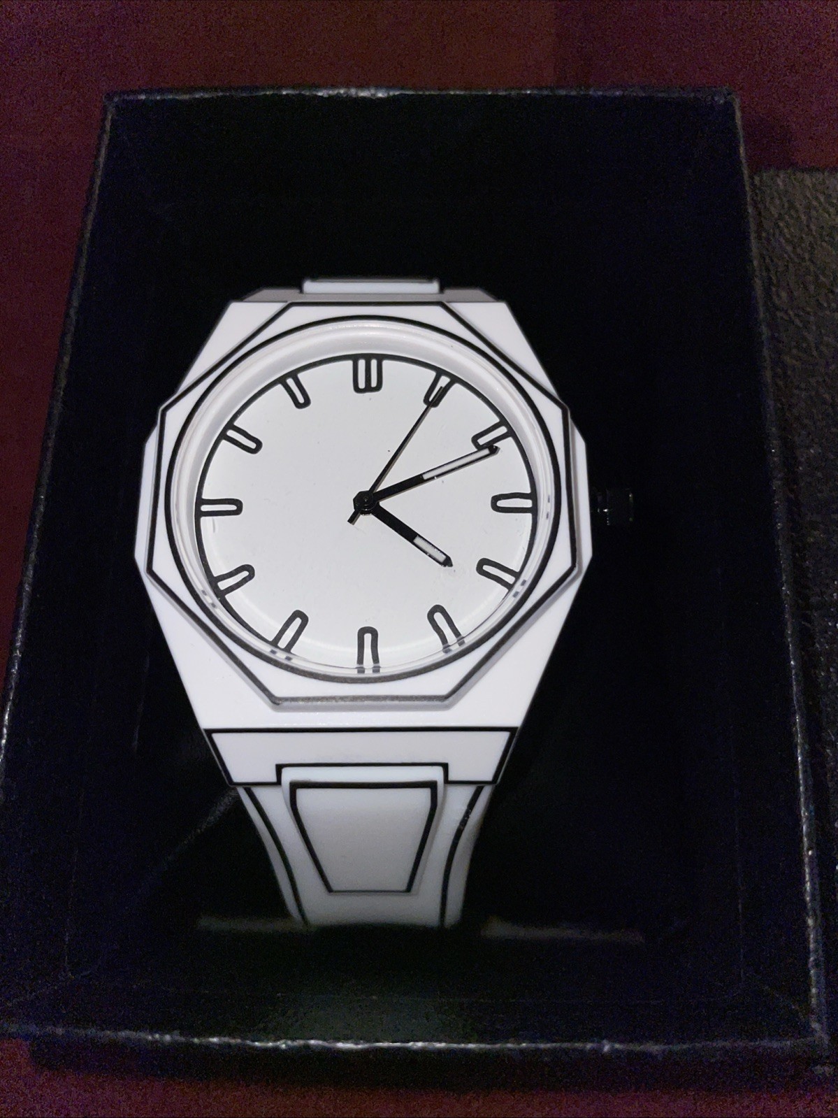 😎 COOL White/Black Outline 2D SKETCH EFFECT Watch Silicone Band Quartz
