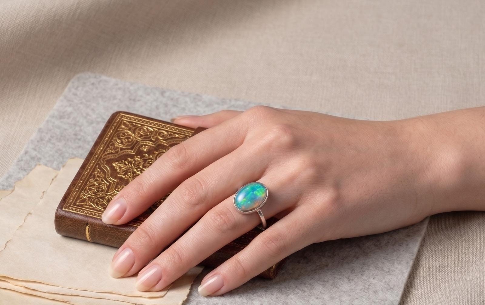 Natural Oval Cut Opal Gemstone Ring Handmade Design Silver Statement Rings