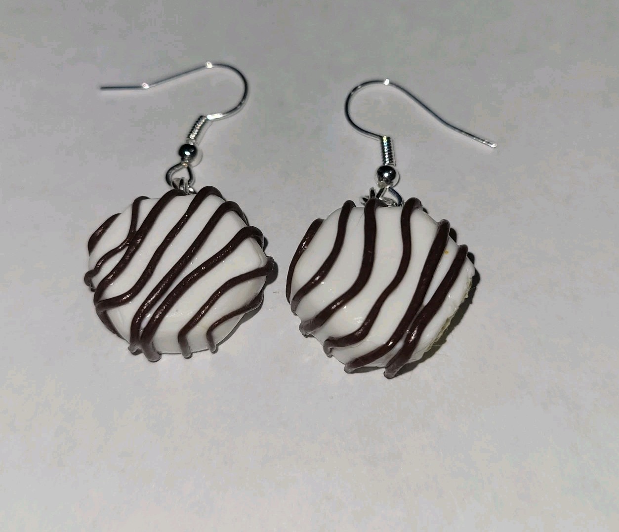 Zebra Cake Earrings Silver Wire Cake Charm Snack Kids