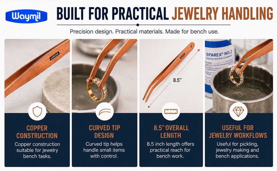 Copper Tongs Curved Tip Copper Tweezers For Pickler Jewelry Pickling Solution