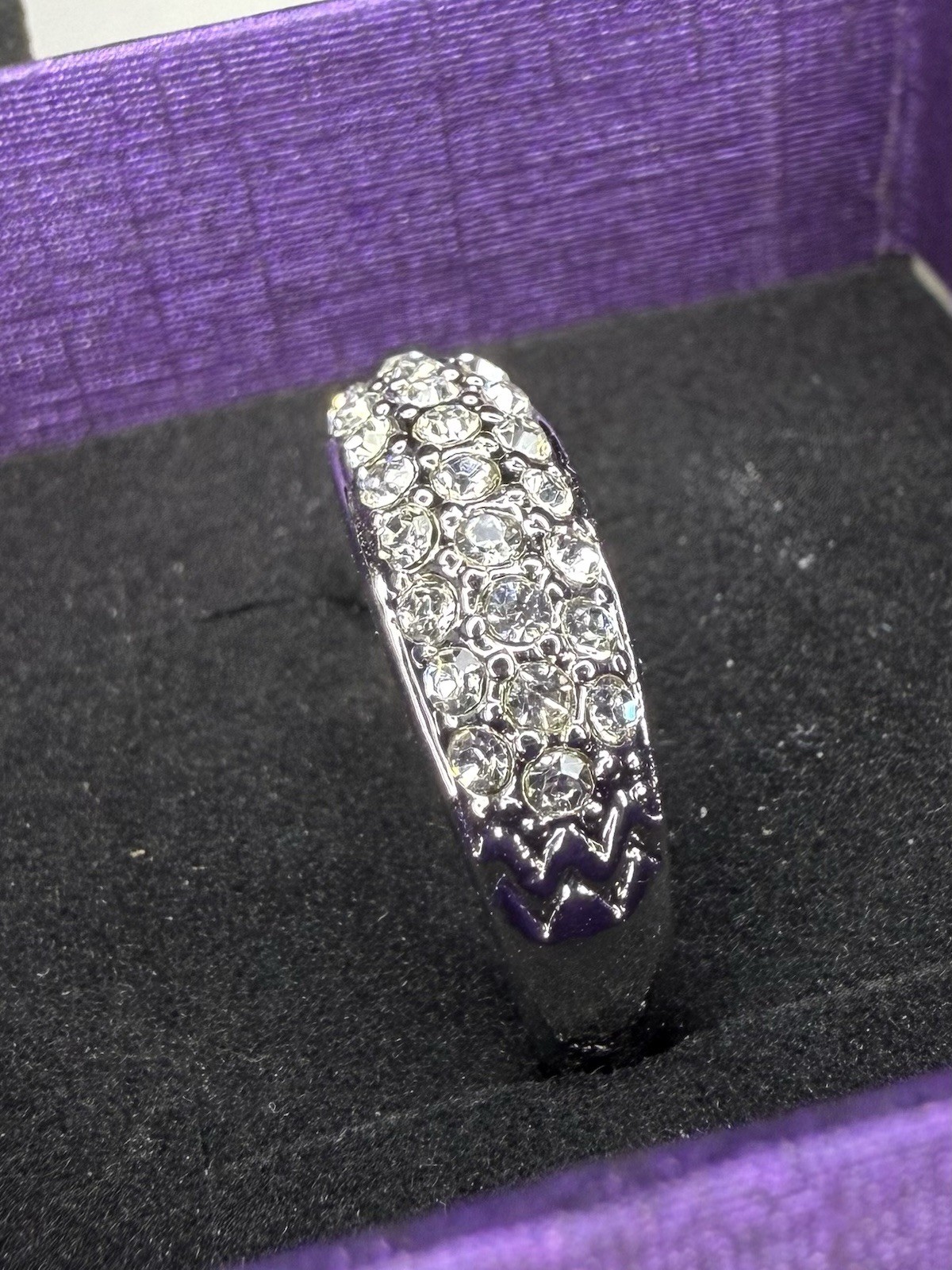 Art Deco Era Triple Row Diamond CZ Style Ring Size 7.5 Very Shiny Not Signed
