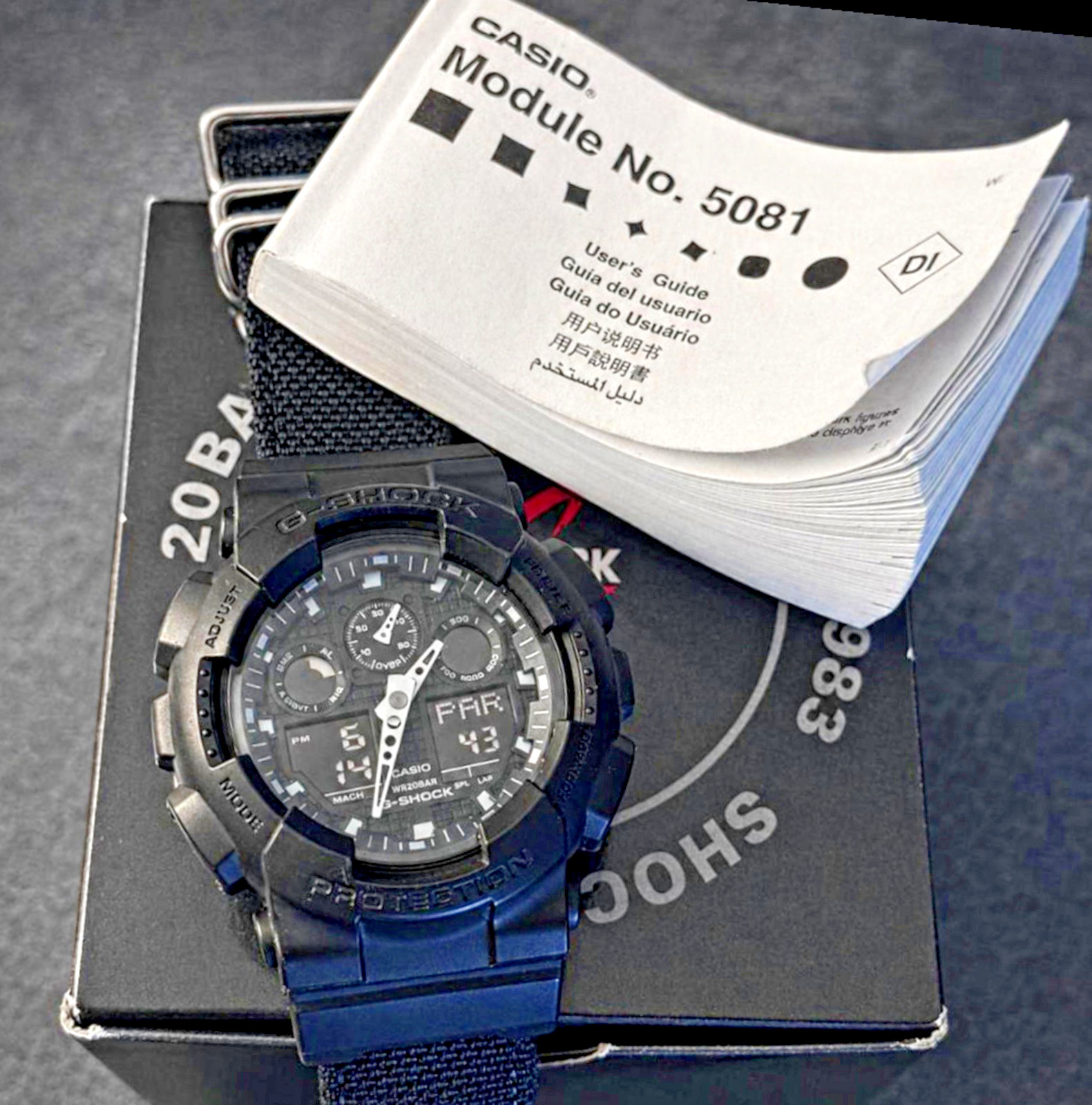 Casio G-Shock GA-100-1A1 Ana-Digit Blue Accent Full Kit 🎯 Free Shipping