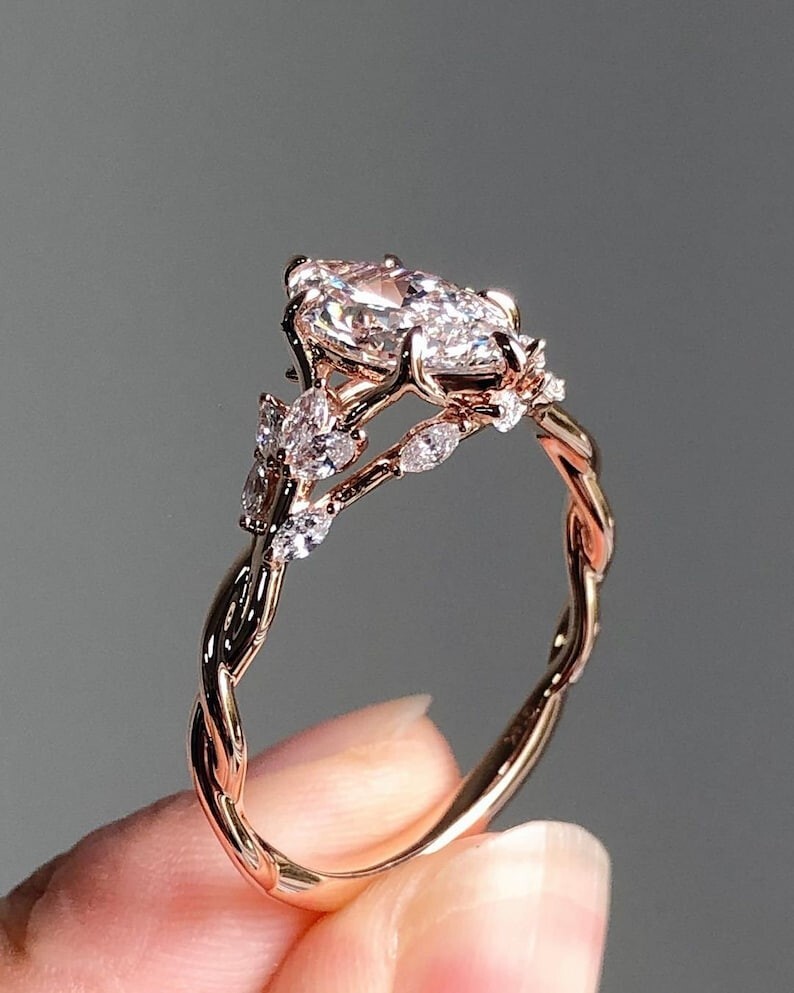 Nature Inspire Engagement Ring 2.0CTW Marquise Cut Real Moissanite Wedding Ring