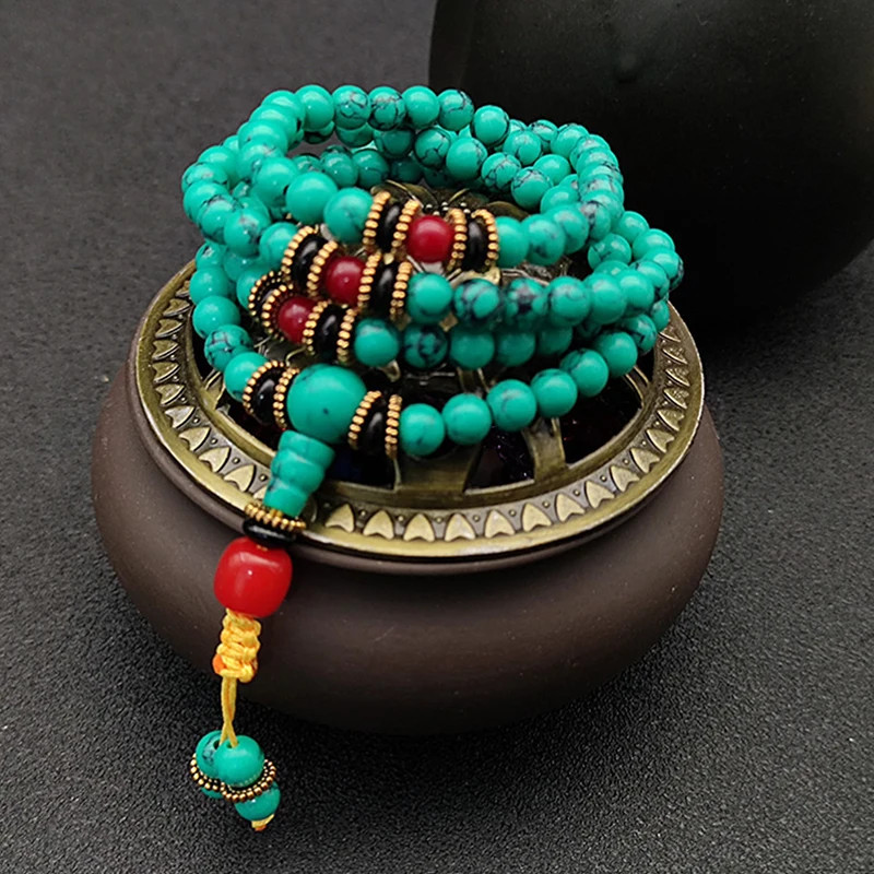 Retro Ethnic Style Necklace Chinese Style Beaded Tassel Choker Natural Stone Pra
