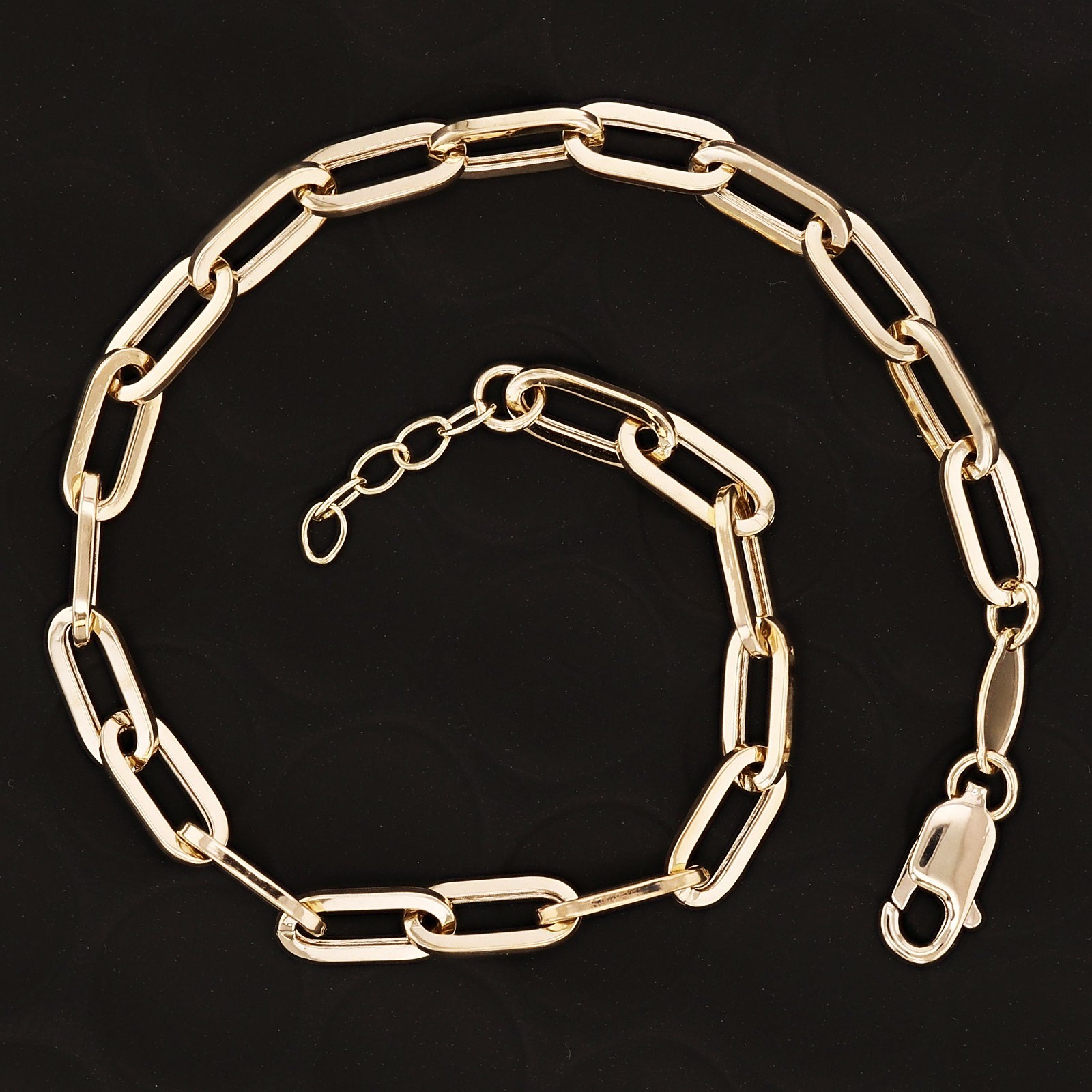 Italian 14k Yellow Gold Paper Clip Link Chain Bracelet 7″ 4mm 2.4 grams
