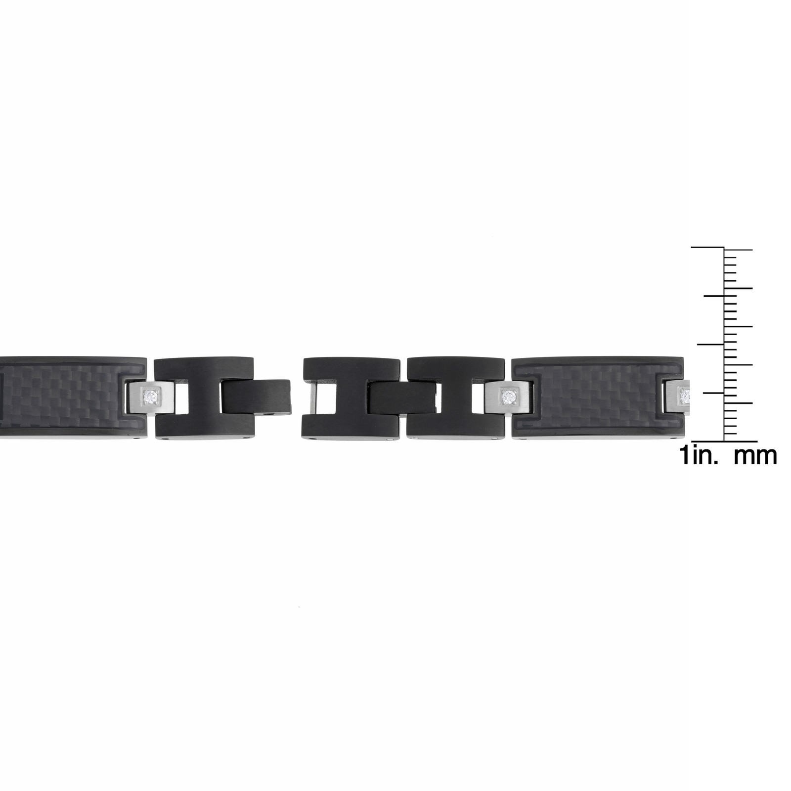 Black Ion Plated Stainless Steel Link Bracelet – Carbon Fiber & 0.12 CTW Diamond