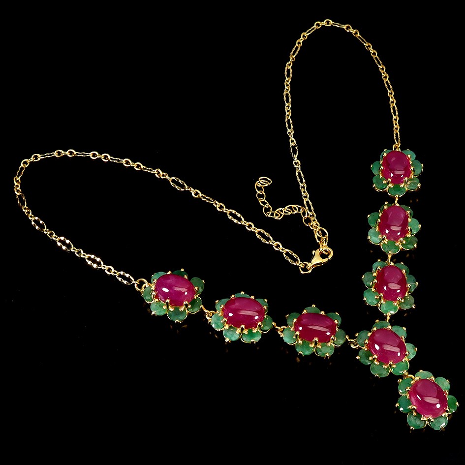 925 Sterling Silver Necklace Oval Ruby 11x9mm Emerald Gemstone Jewelry 18inches