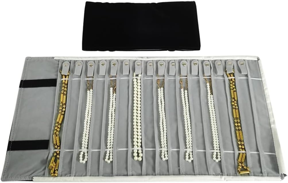Portable Jewelry Roll Necklace Travel Storage Bag Holder Black