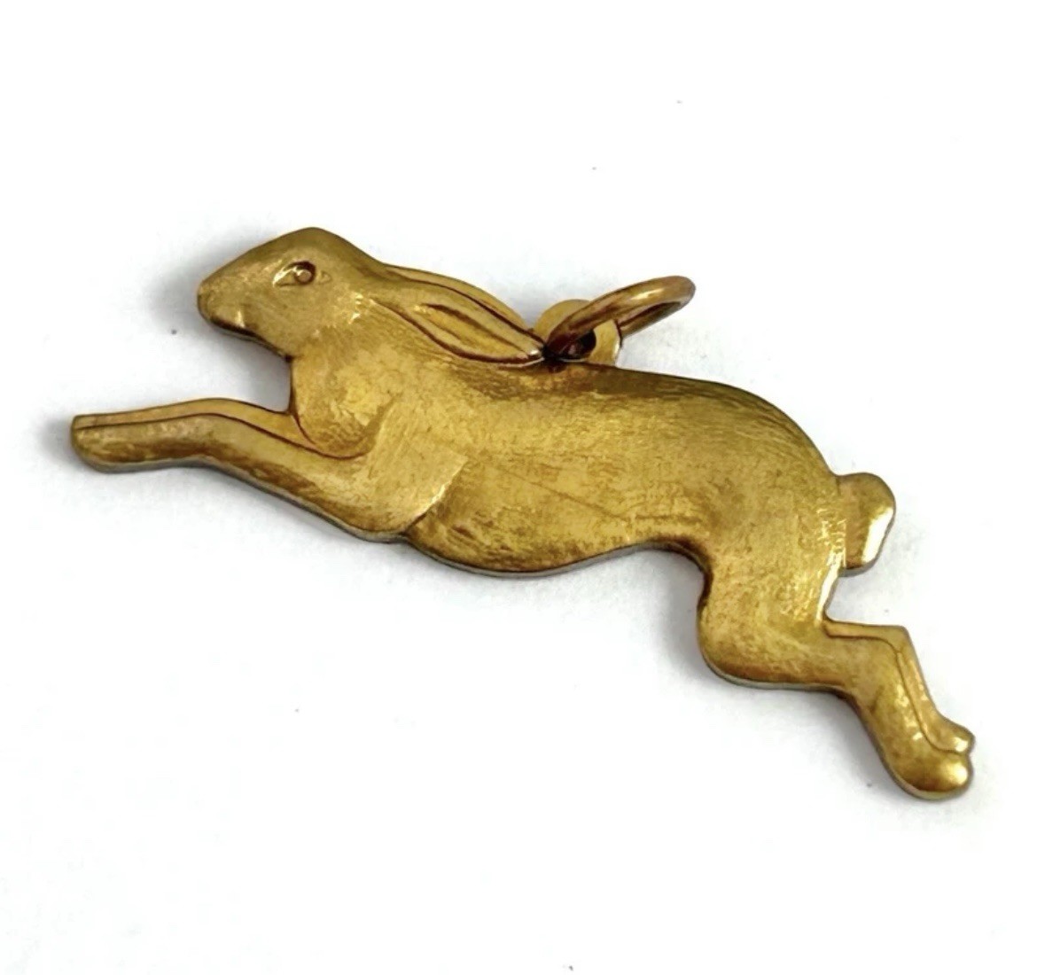 Vintage Rabbit Charm Necklace Pendant Running Rabbit Bunny Brass Jewelry