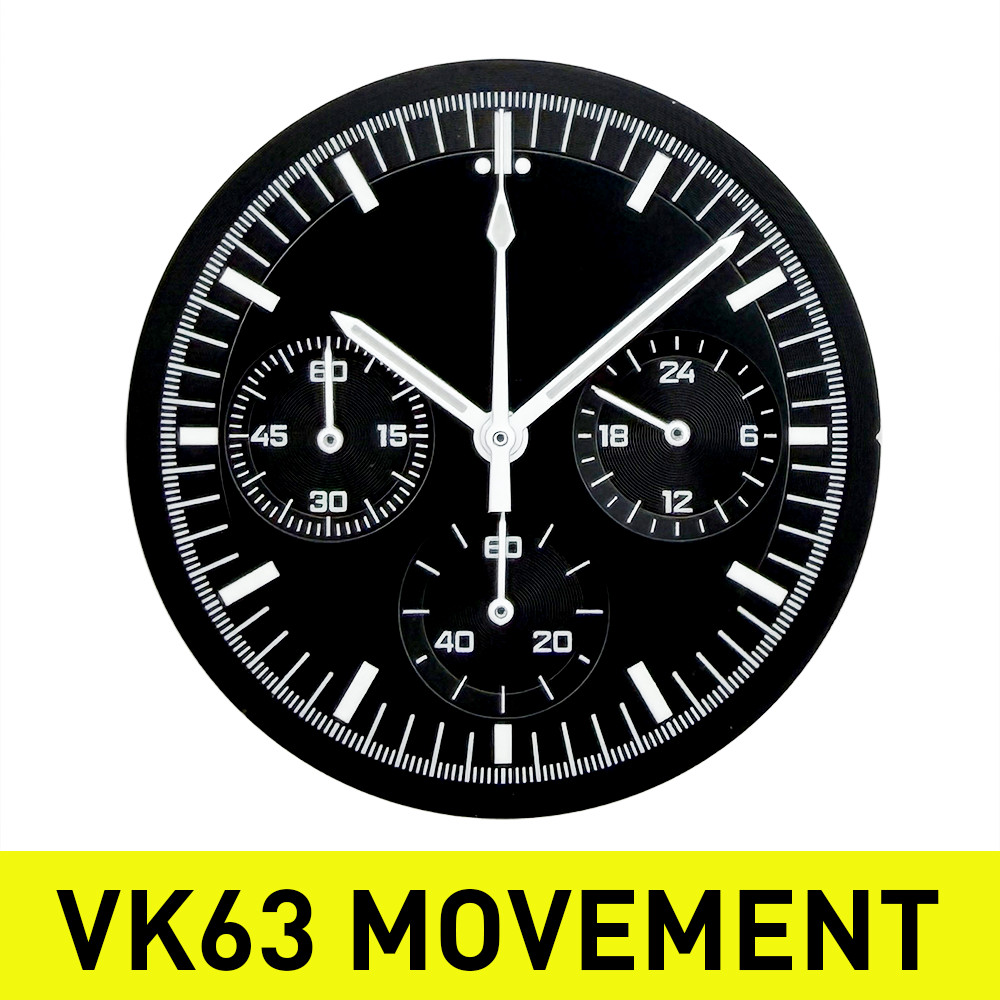32.5mm Black Watch Dial & Hands Set for VK63 Mecha-Quartz 3 Register Moon