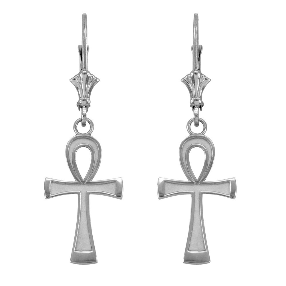 Gold Egyptian Ankh Cross Earrings (Yellow Gold / Rose Gold / White Gold)