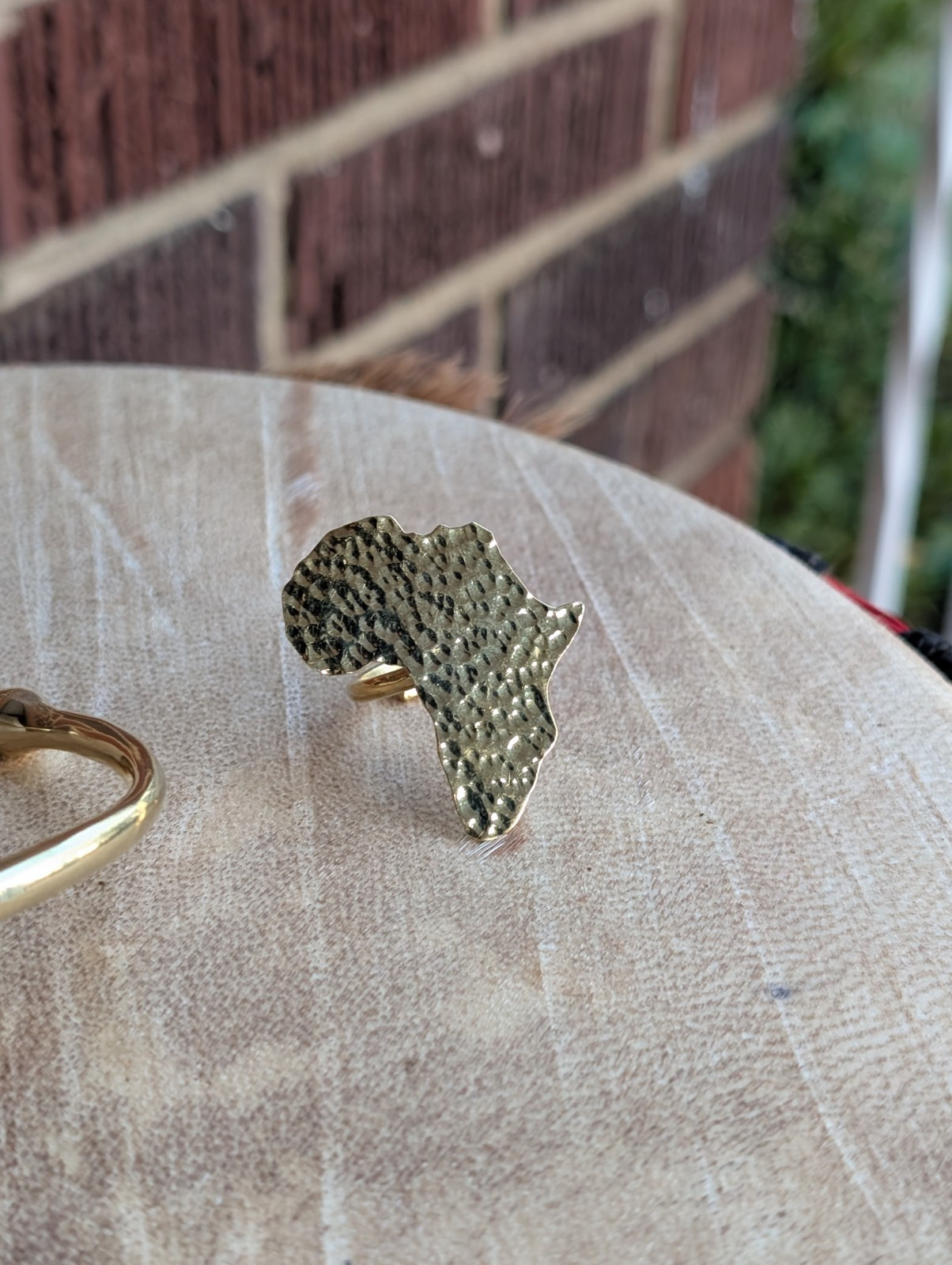 Gold Brass Africa-shaped Bangle & Ring Set -Handmade in Kenya-Adjustable Ring