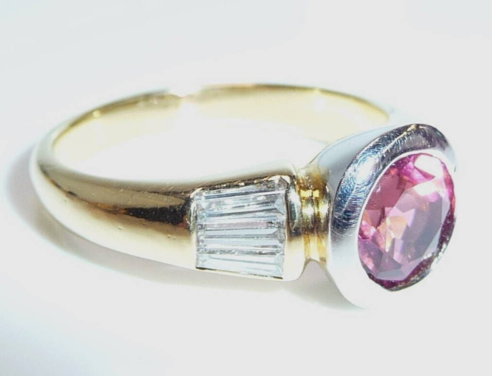 Ring 750 yellow gold 1.28ct pink tourmaline 0.60ct diamonds size 55/17.5 mm rubellite