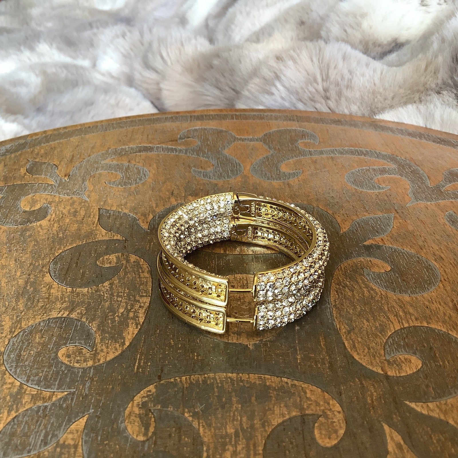 Joan Boyce Not For The Faint Of Heart Dramatic Gold Pave Crystal Hoop Earrings