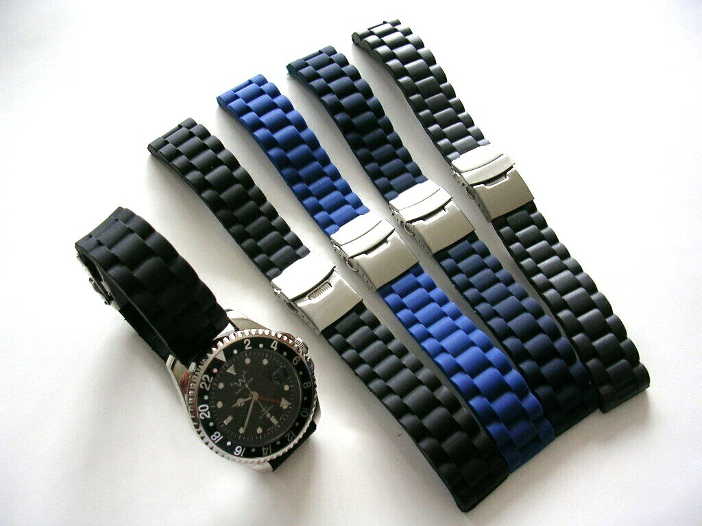 18 20 22 Silicon Rubber Link double lock Deployment Diver watch band Sport strap