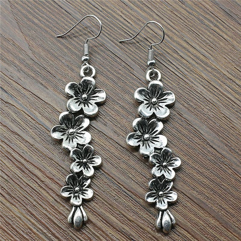 Flower Earrings Long Drop Ear hook with Blossom Design Friendship Jewelry Gift