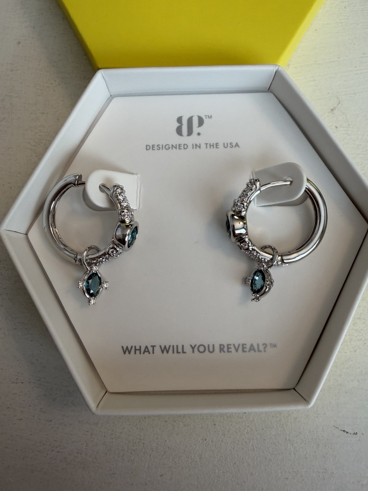 BP Double Take Drops ER39356 Hoop Drop Earrings Lab Paraiba Tourmaline Crystal
