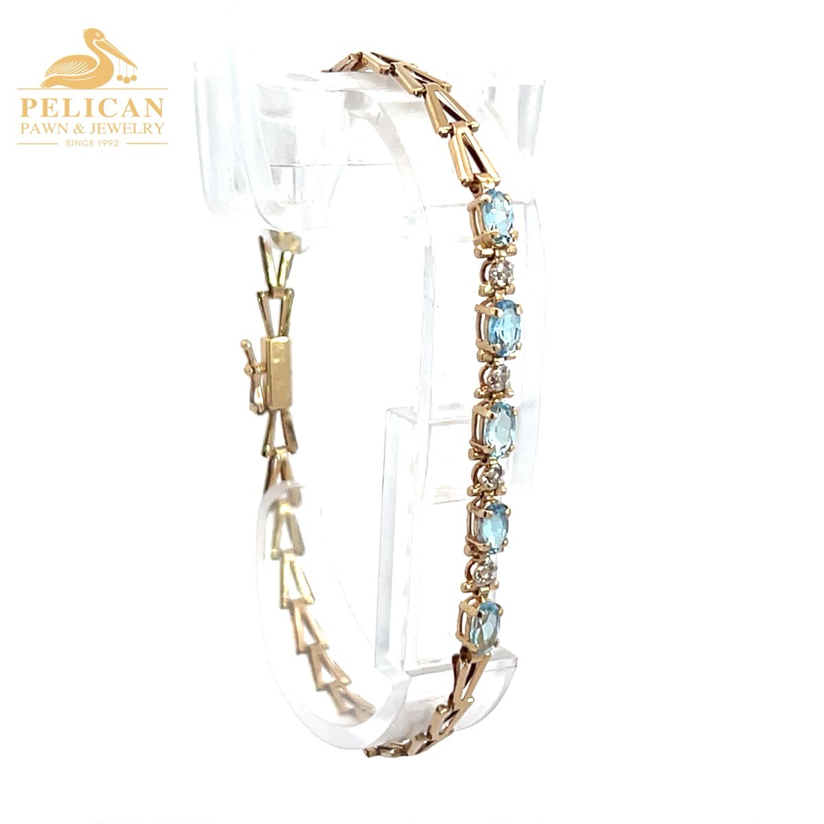 7.2″ Women’s 10KT Gold Diamond & Aquamarine Bracelet, .012CTW (se-jl (PPJ056466)