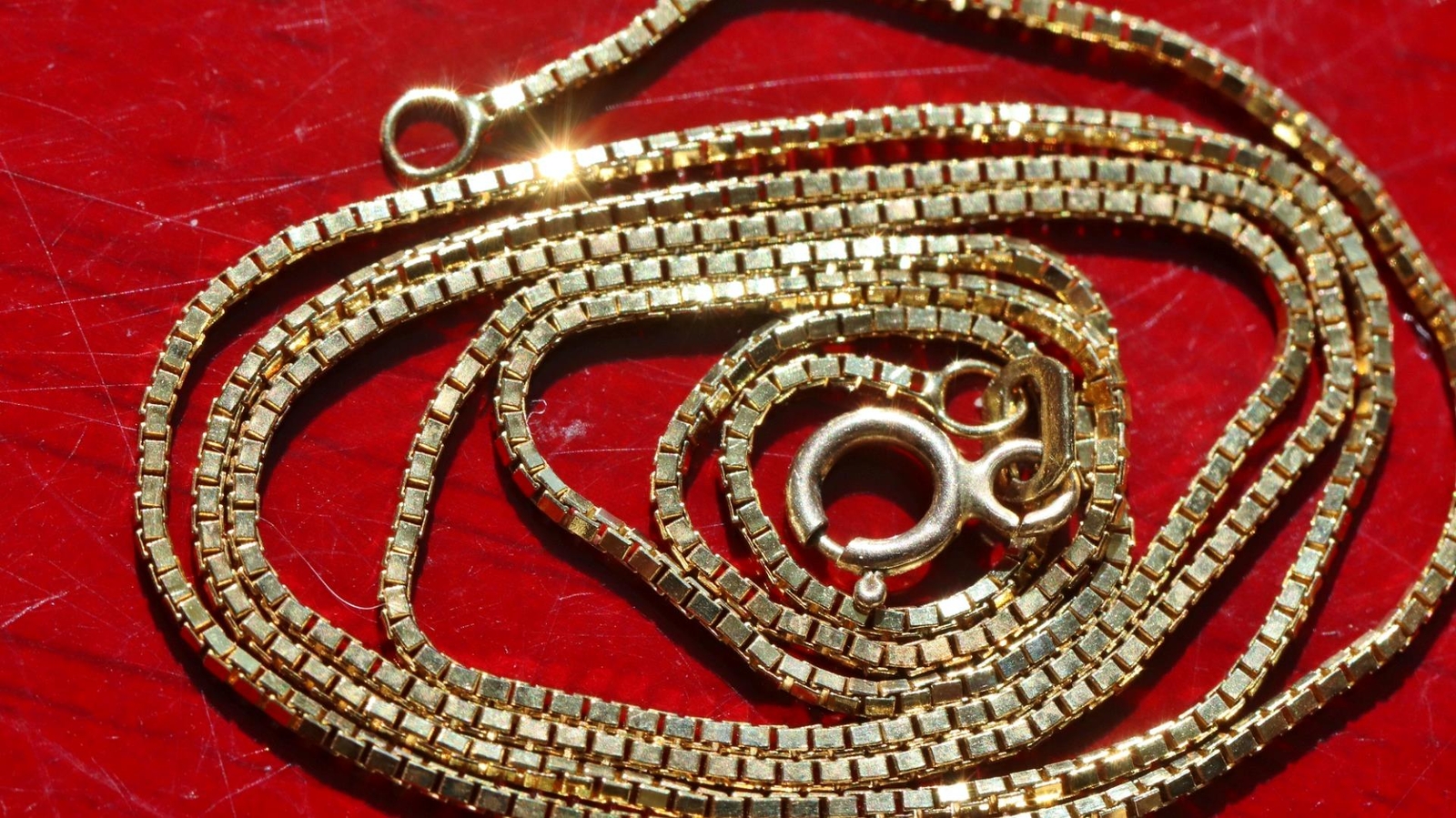 14k yellow gold necklace 18.0″ box link chain vintage handmade 2.6gr N2801