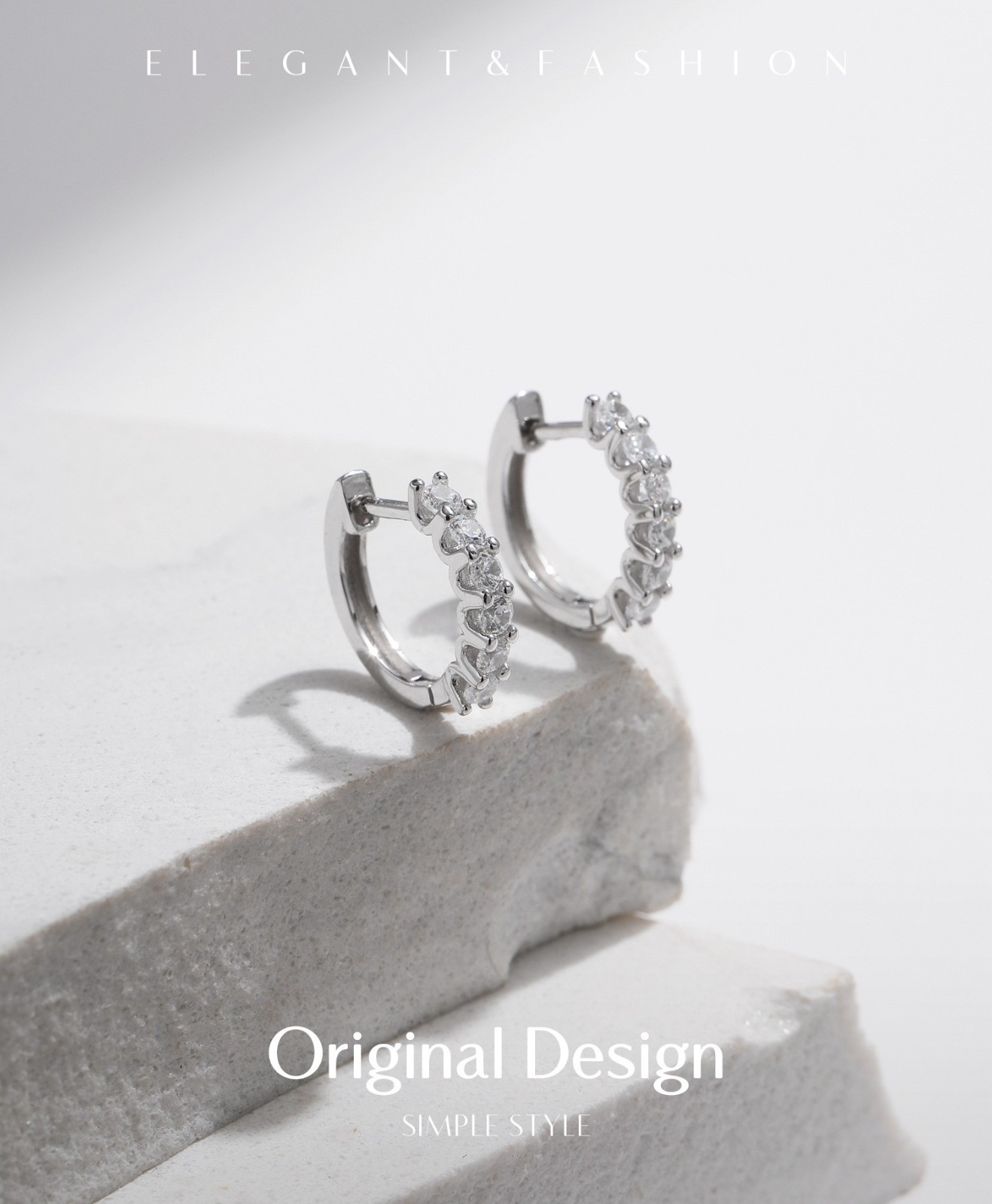 925 Sterling Silver D Color VVS1 Moissanite Pave Huggie Hoop Earrings