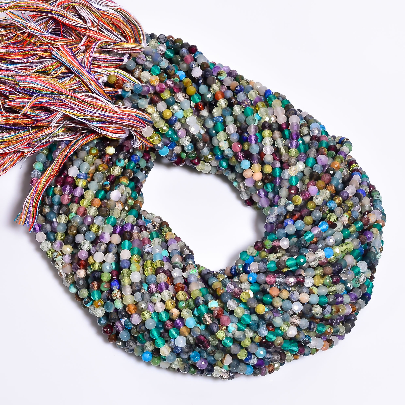 Multi Semi Precious Gemstone Round Shape Faceted Beads 3X3 mm Strand 12.5″ EB564