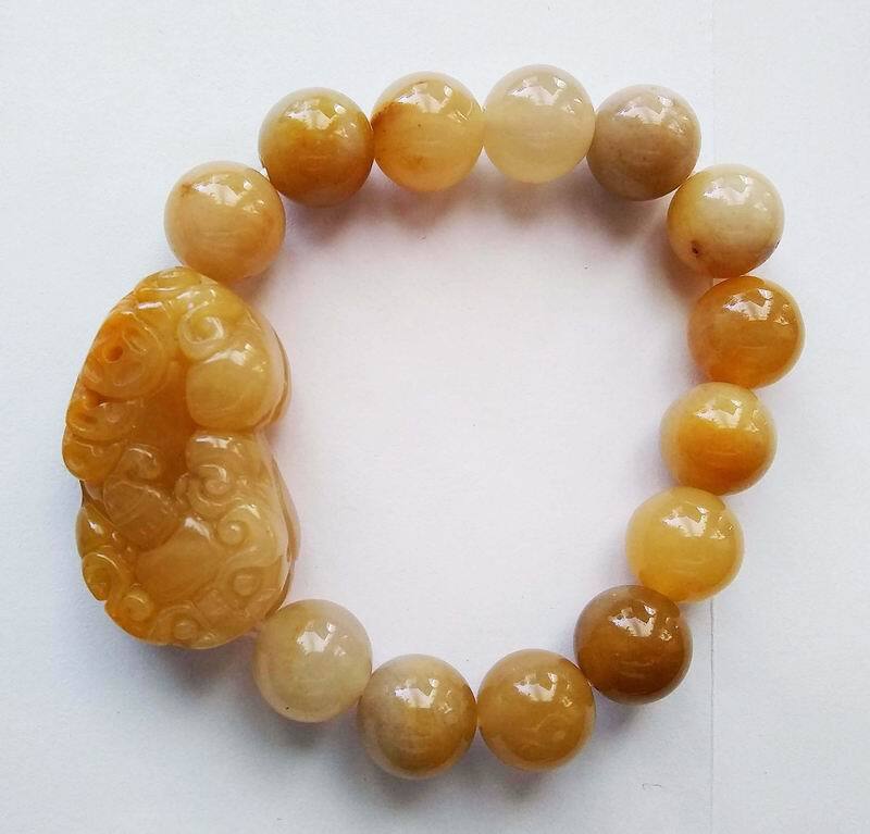 11mm Yellow Jade Round Beads Bracelet Pixiu money animal Wealthy Lucky jewelry