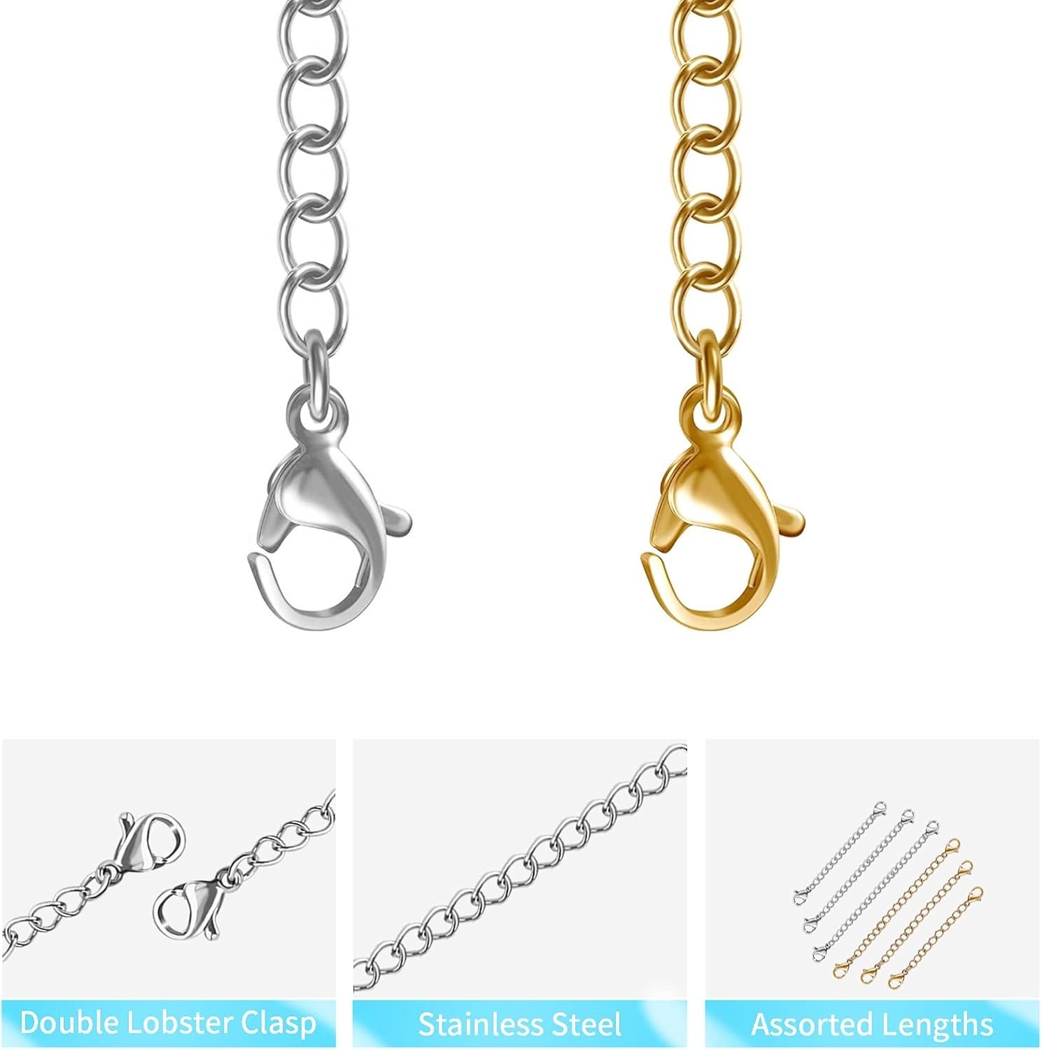 Luxury 12 PCS Stainless Steel Necklace Extenders – 6 Colors, 1-6 Inch Options