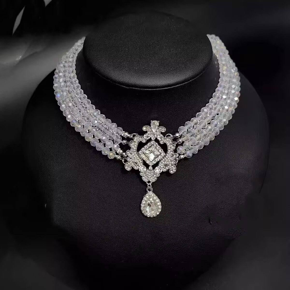Alloy Jewelry Set Layer Clear Cubic Zirconia Simulated Diamond Necklace Earrings