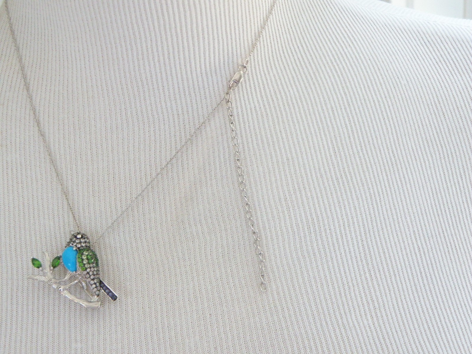 Victoria Wieck Sterling Silver 925 Turquoise Gemstone Bird Brooch Slide Necklace