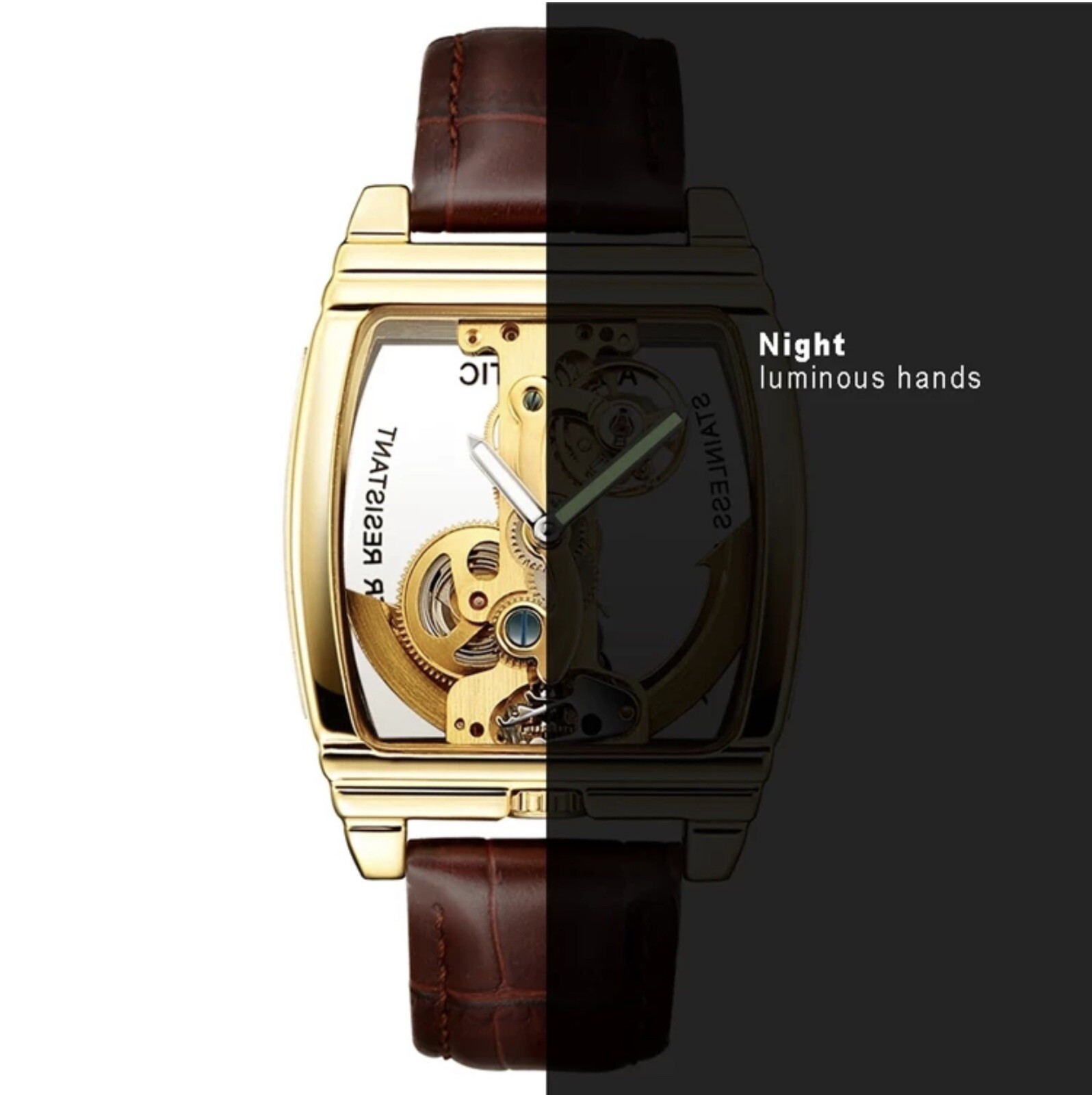 Mens Skeleton Mechanical Waterproof Luxury Watch Leather Hollow Great Gift Idea