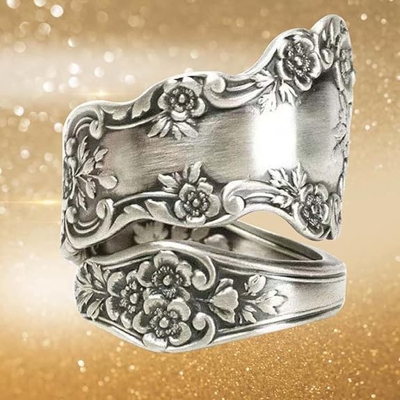 925 Sterling Silver Oxidized Spoon Ring Adjustable Ring Jewelry Gifts for Women