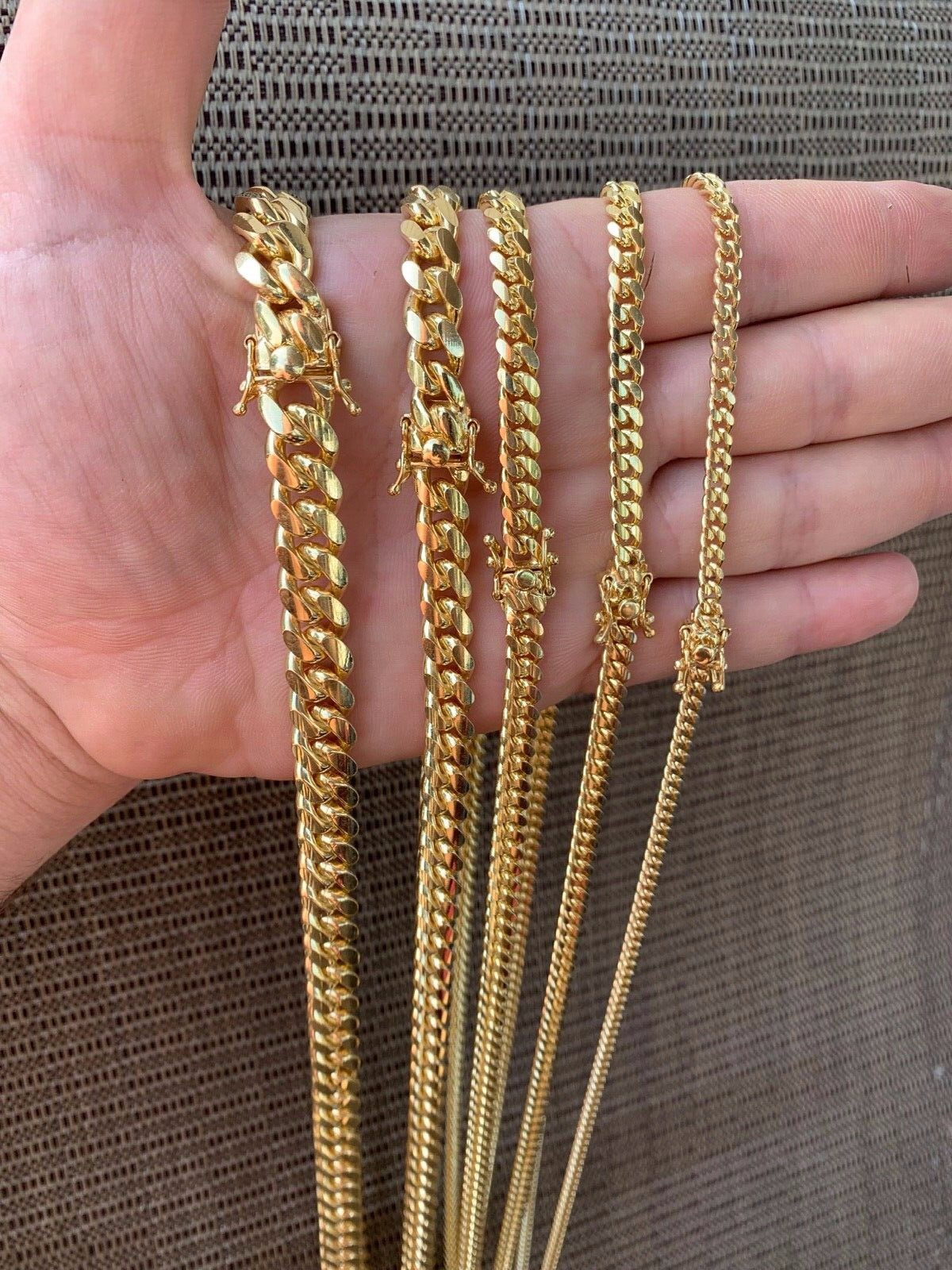 Miami Cuban Link Chain Bracelet 14k Gold Plated Solid 925 Silver Box Lock ITALY