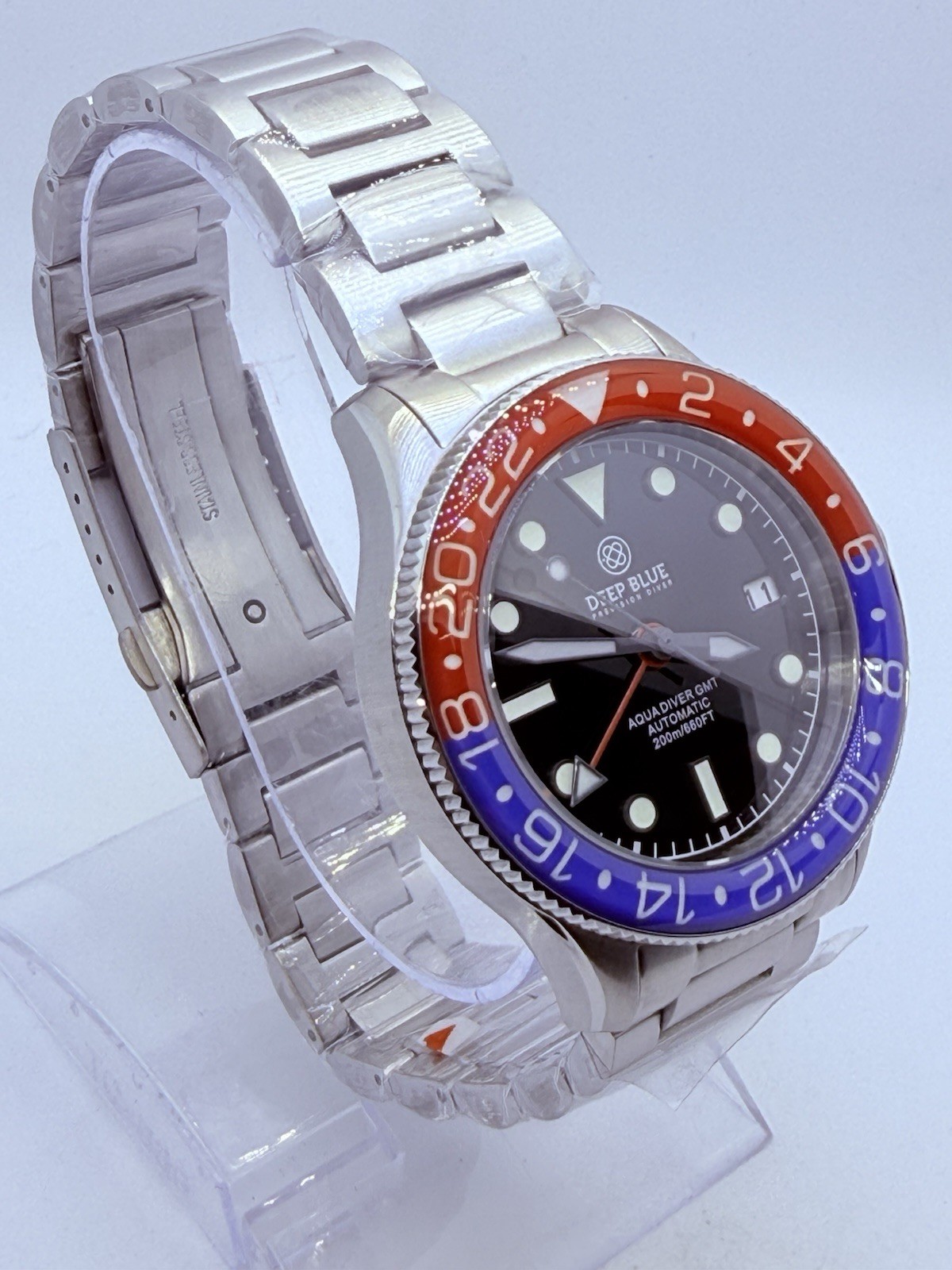 DEEP BLUE AQUA DIVER GMT 40MM AUTO WATCH RED/BLUE BEZEL-BLACK DIAL‼️