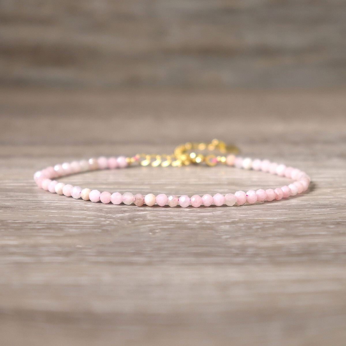 Natural Pink Opal Crystal Gemstone Dainty Bracelet Minimalist 3mm Faceted Beads