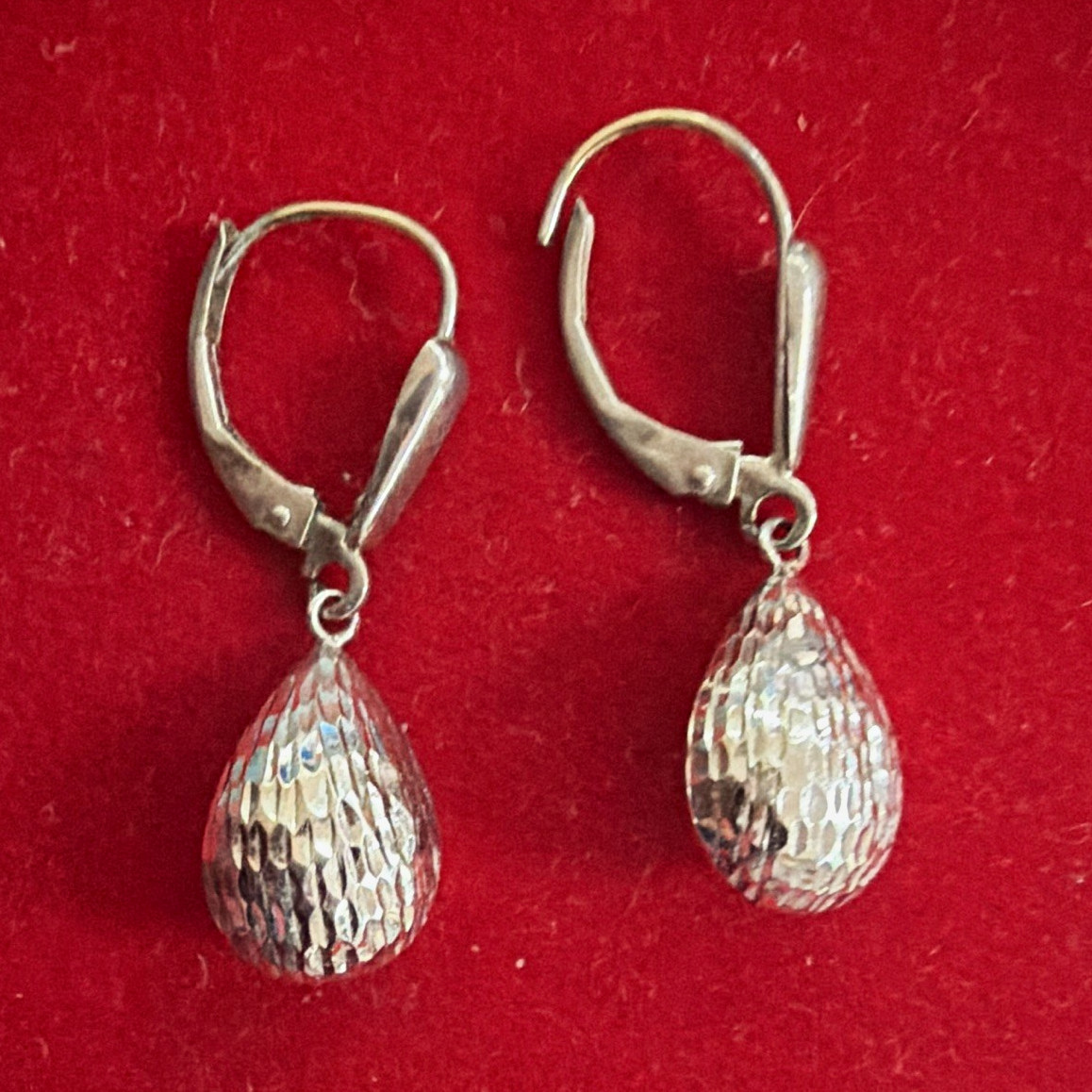 14K White Gold Teardrop Dangle/Drop Leverback Earrings No Stone Signed