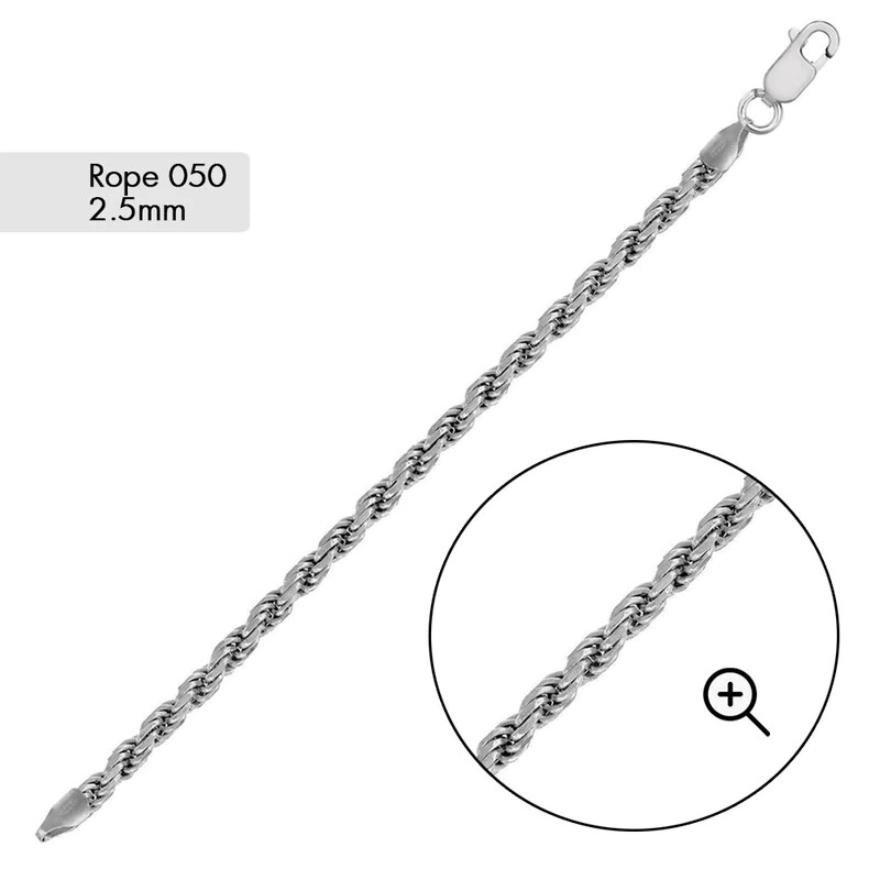 ROPE CHAIN BRACELET SOLID 925 STERLING SILVER 2.5MM THICK AVAILABLE 7,8,9,INCHES