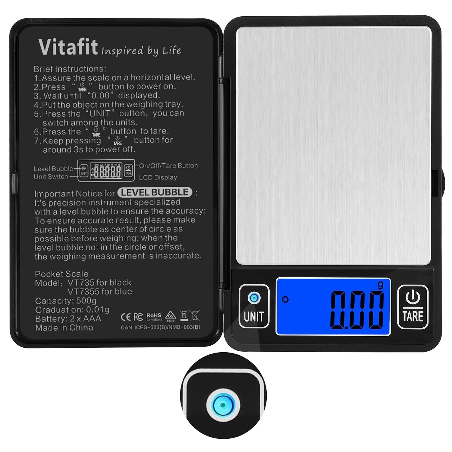 High Accuracy 500g Digital Gram Scale with Level Bubble – Portable and Precise