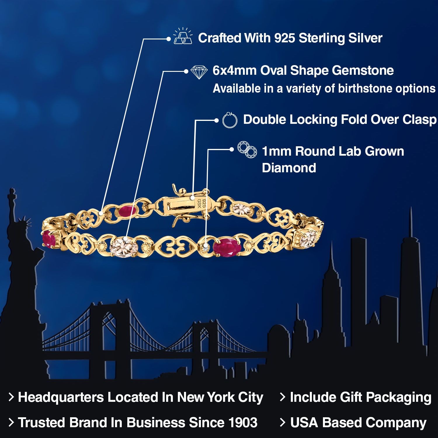 18K Yellow Gold Plated Silver Peach Morganite and Ruby and Lab Grown Diamond